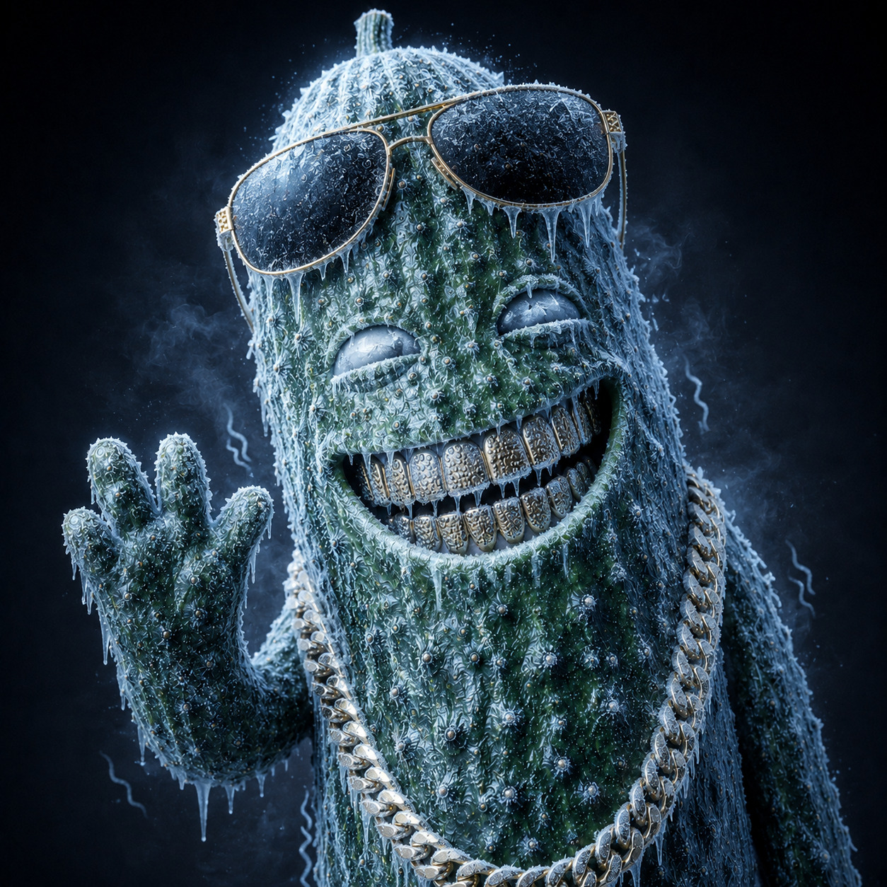$Pickle calm with dark shades and gold grills